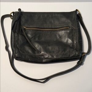 Margot New York Dark Leather Crossbody Bag with Brass Accents
